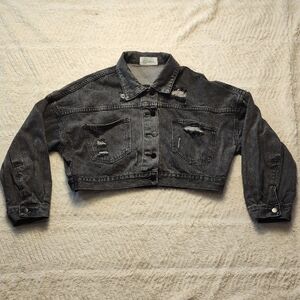 Cute Lizzyie's Boutique Distressed Denim Jean Jacket Black Size Small With Bling